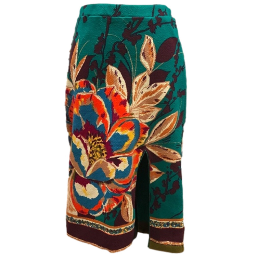 ANTHROPOLOGIE Maeve Green Bold Floral Tapestry High Waist Pencil Skirt M